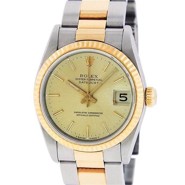 Rolex Womens Midsize 31mm Champagne Index Datejust Wristwatch