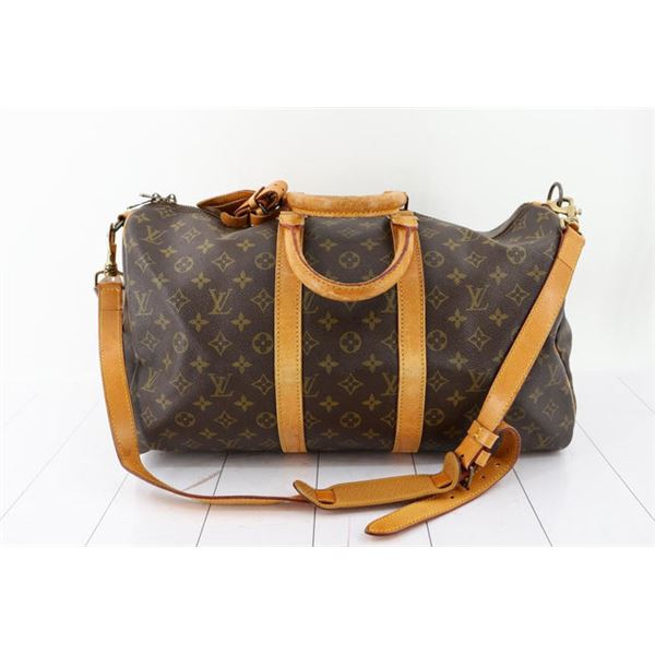 Louis Vuitton Brown Monogram Canvas Leather Keepall BandouliereDuffle Bag