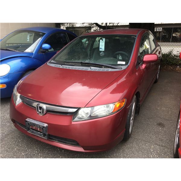 *TOW* 2006 HONDA CIVIC, 4DR SEDAN, RED, VIN # 2HGFA16506H036115