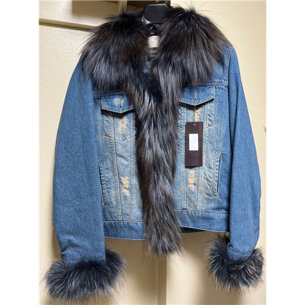 Alaska Fur Gallery Denim Jacket with Fox Collar and Cuffs