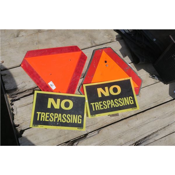 2 Slow Moving Signs, 2 No Trespassing Signs