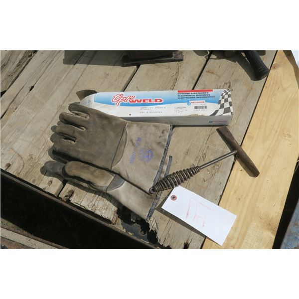Welding Gloves, Chipping Hammer, Box of 6011 Rods