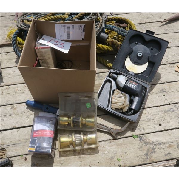 Electric Drill, Assorted Door Knobs, Nail Puller
