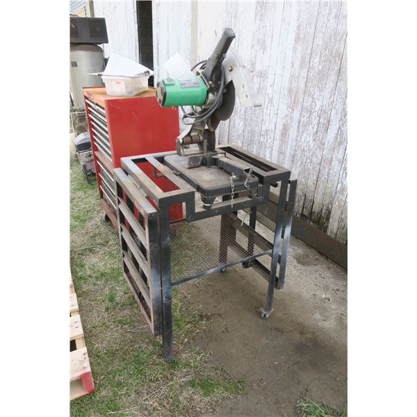 Hitachi 14" Chop Saw on Metal Stand w/ Fold up Extensions