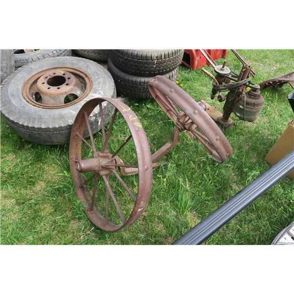2 Steel Wheels w/ Axle Ends - 25"