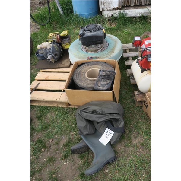 Floating Pump c/w 400ft Discharge Hose 6" Diameter & Size 11 Hip Waders