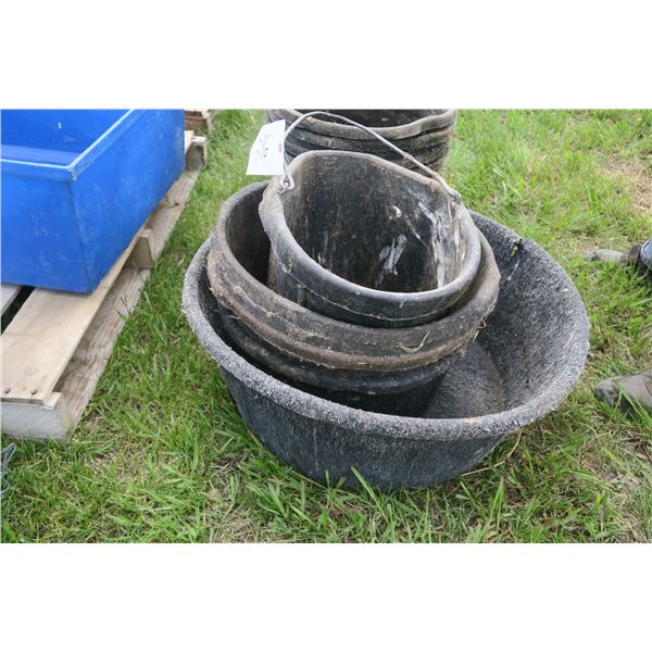 5 Rubber Troughs & Rubber Pail