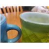 Image 2 : 4 Fire King Kimberly Diamond Mugs (one tiny chip on green mug)