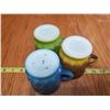 Image 3 : 4 Fire King Kimberly Diamond Mugs (one tiny chip on green mug)
