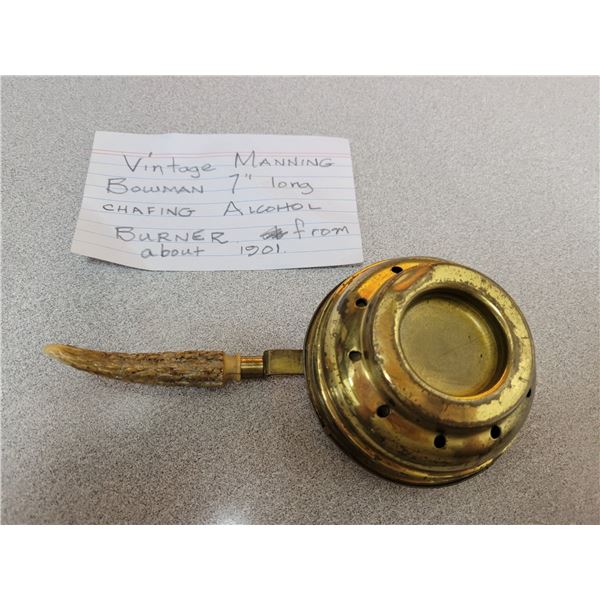Vintage Manning Bowman 7" long Chafing alcohol burner from 1900s