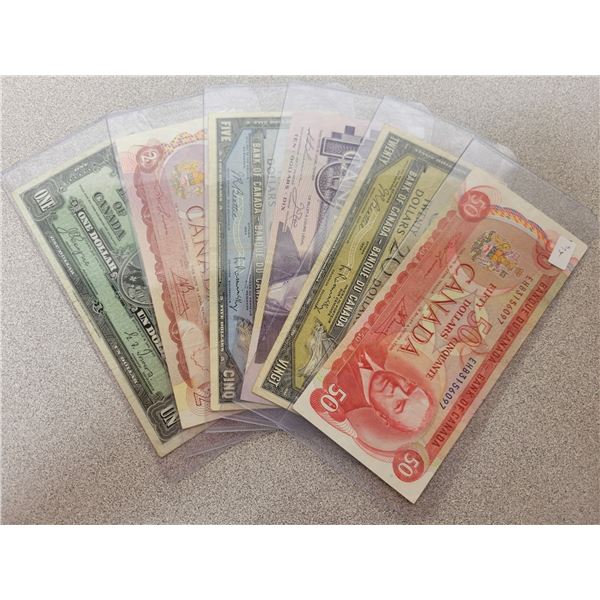 Set of (6) Assorted Canadian Bills From $1-$50 (Years: $1-1937, $2-1974, $5-1954, $10-1989, $20-1954