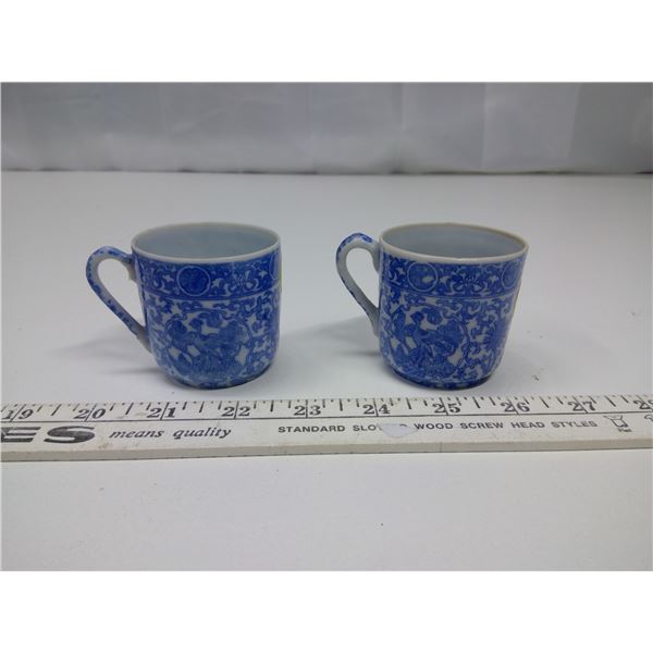 2x Blue China Cups