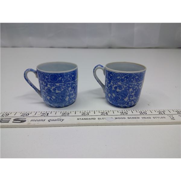 2x Blue China Cups