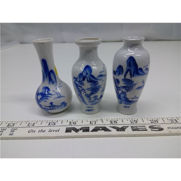 3 Small Blue Vases