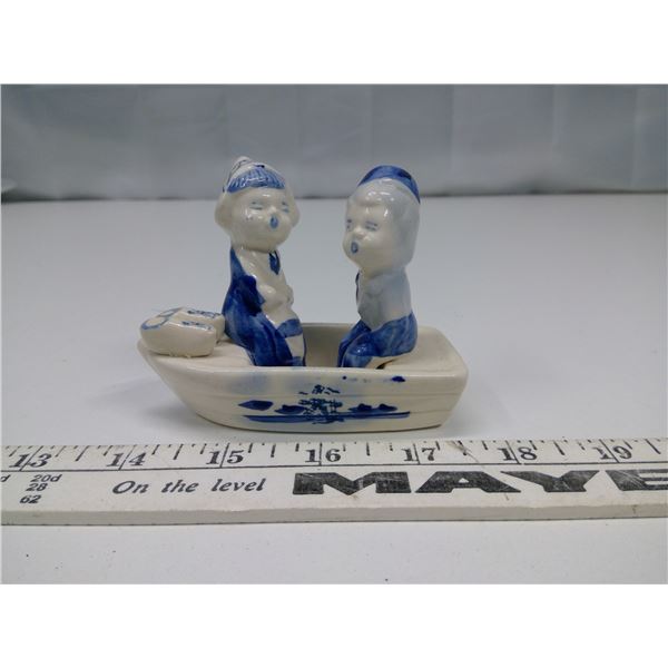 Blue Boy and Girl on Boat Ceramic Ornament