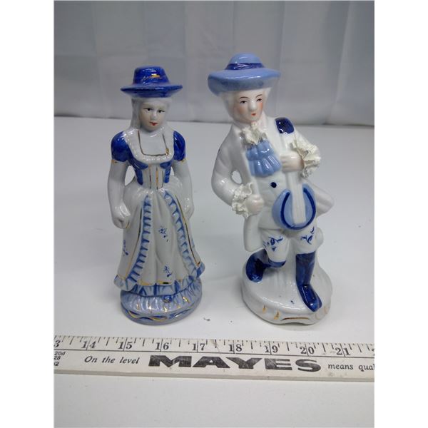 Blue Man and Woman Ceramic Ornaments (2)