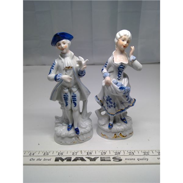 Blue Man and Woman "Love Birds: Ceramic Ornaments (2)