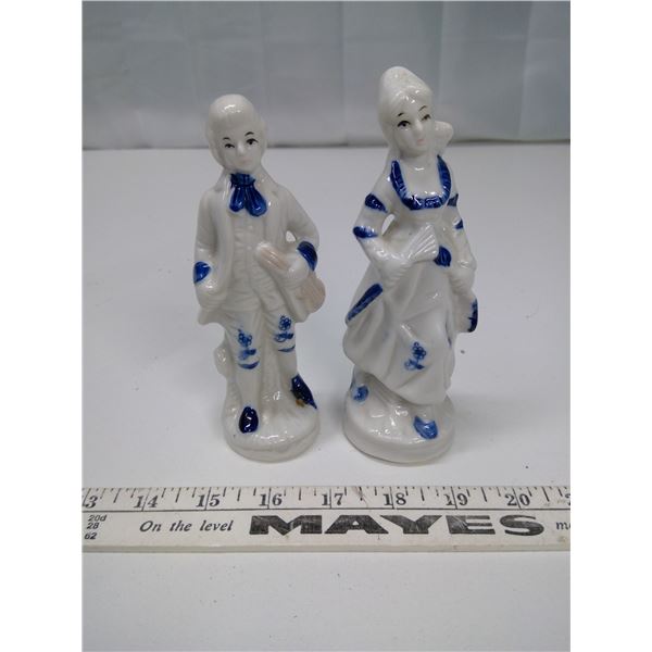 Blue Man and Woman Ceramic Ornaments (2)