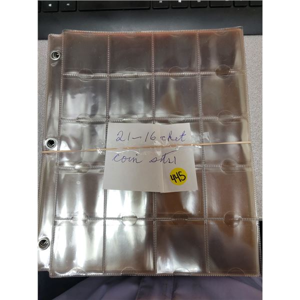 21 X Sixteen pocket clear plastic coin sheets