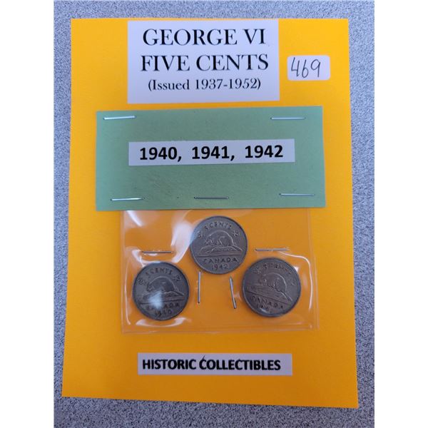 1940, 1941, 1942 George V five cents