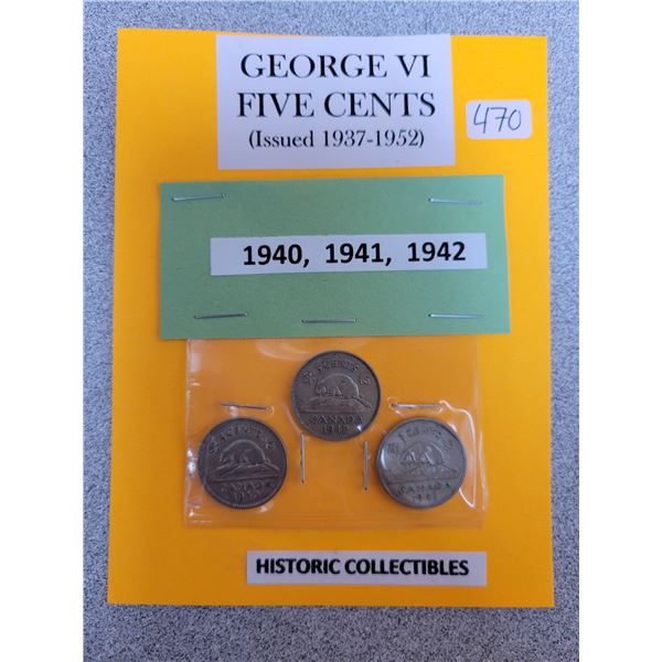 1940, 1941, 1942 George V five cents