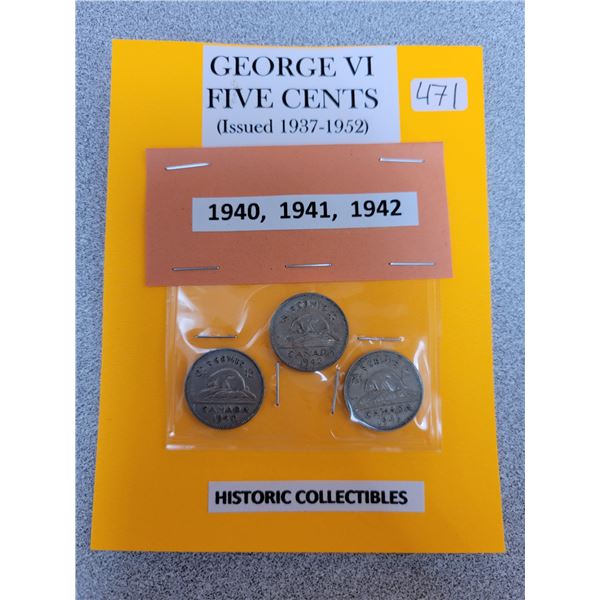 1940, 1941, 1942 George V five cents