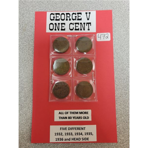 Six King george V 1 cent 1¢ coins