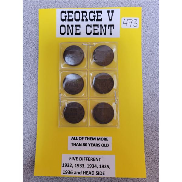 Six King george V 1 cent 1¢ coins