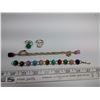 Image 1 : (2) Gemstone Bracelets + adjustable Stone Rings (Amethyst, Rose Quartz, Malachite, Tiger Eye, Red Ja