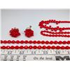 Image 2 : (3) Red Glass Bead Necklaces + (1) Screw Back Earring Set