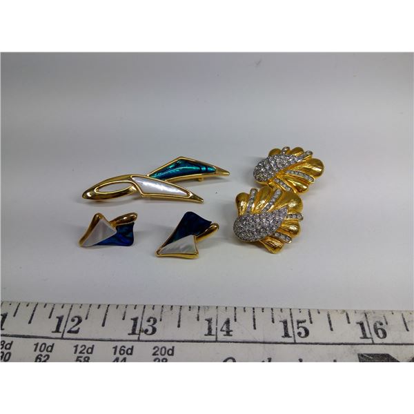 (1) “Butler” Broach, (2) “Butler” Earrings