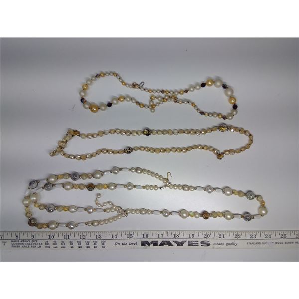 (3) Vintage Bead Necklaces, Pearl + Iridescent
