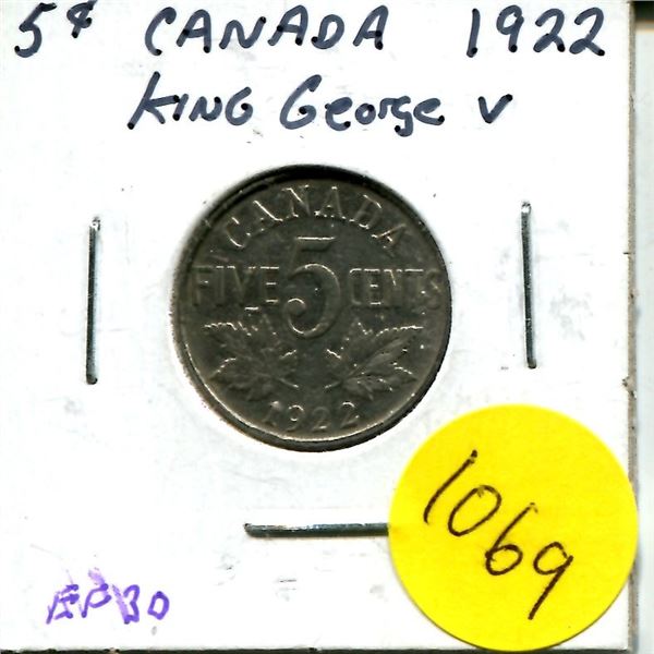 1922 5 Cent Coin EF30