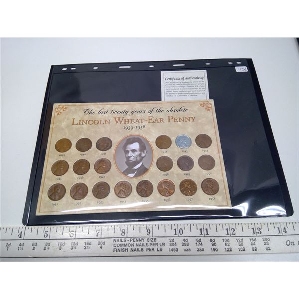 20-coin The Last Twenty Years of the Obsolete Lincoln Wheat-Ear Penny 1939 – 1958. One of each date.