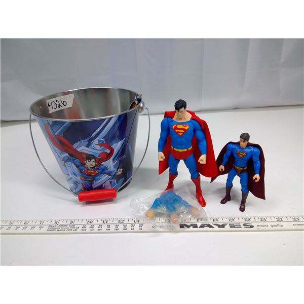 2 Superman Figures & New Superman Collectable Pail