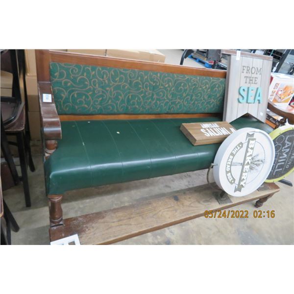 Green Padded Wood Bench w/Footrest