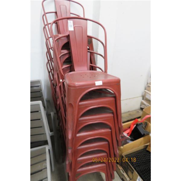 16-Red Metal Patio Dining Chairs - 16 X $