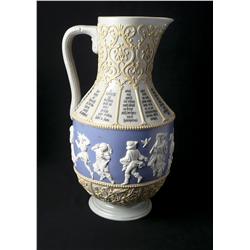 Blue/white Mettlach vase with figures