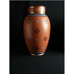 Mettlach enameled vase 12 3/4" X 8"
