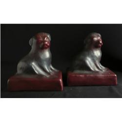 Van Briggle Pug Dog Bookends in Mulberry Matt Glaze. 5" x 4 3/4"