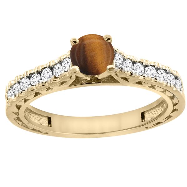 0.90 CTW Tiger Eye & Diamond Ring 14K Yellow Gold - REF-62X5M