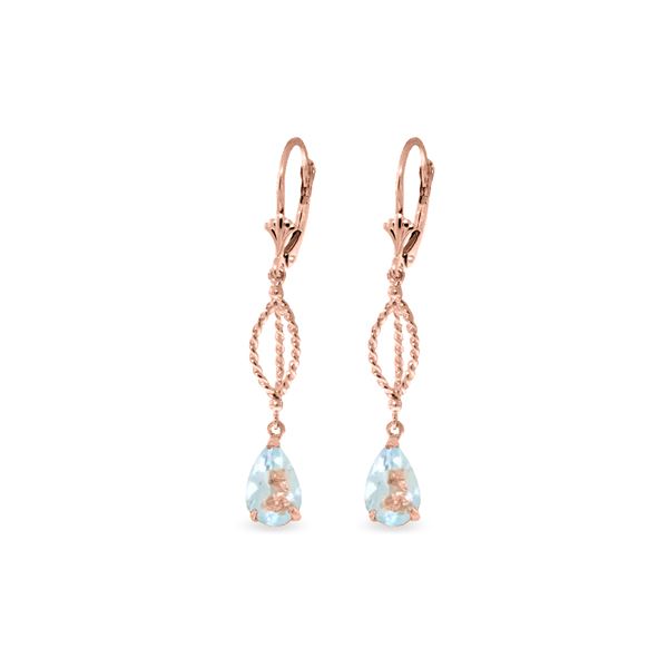 Genuine 3 ctw Aquamarine Earrings 14KT Rose Gold - REF-54Z2N