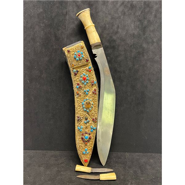 Vintage Ceremonnial Knife set w/sheath (Large Knife Approx: 16" w/12" blade)