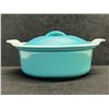 Image 1 : Blue Cast Iron Enamel Casserole w/Lid - Smaller (Approx: 8.5 x 5.5" )