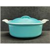 Image 2 : Blue Cast Iron Enamel Casserole w/Lid - Smaller (Approx: 8.5 x 5.5" )