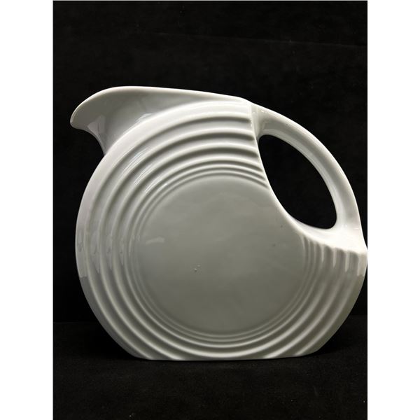 White Ceramic Fiesta Style Water Pitcher Jug (approx: 8.25"W 7.5"T)