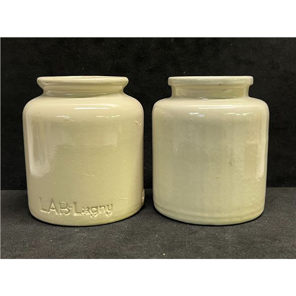 2 Small Crockery Jars / Jam Pots (Approx: 4.5"T 4"W)