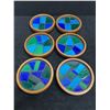 Image 1 : 6 Mid Century Wood / Mosaic Tile Drink Coasters 3.5"