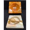 Image 1 : 2 Vintage Alabaster & Onyx? Ashtrays (larger approx: 4.75 x 4.75" )