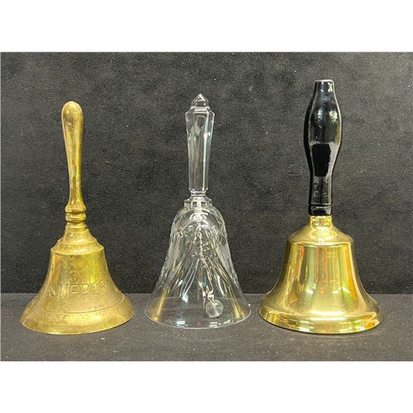 3 Metal & Crystal Glass Bells (taller approx: 6.25")